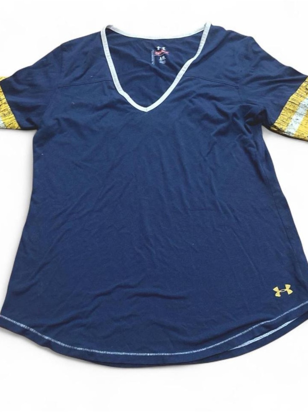 Under Armour Women’s Navy V-Neck Performance Top with Yellow Accents